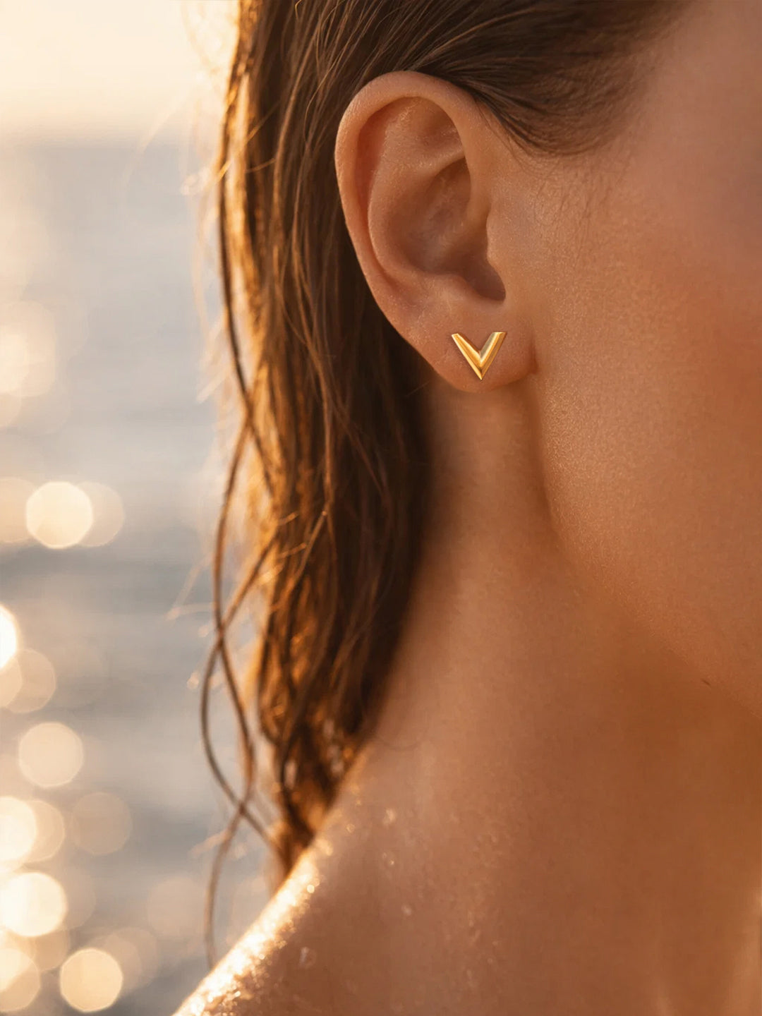 Demi Fine 18K Gold Plated Stainless steel V Shape Stud Earrings Length - 1.1 cm
