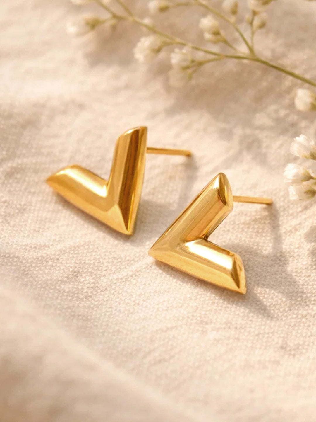 Demi Fine 18K Gold Plated Stainless steel V Shape Stud Earrings Length - 1.1 cm
