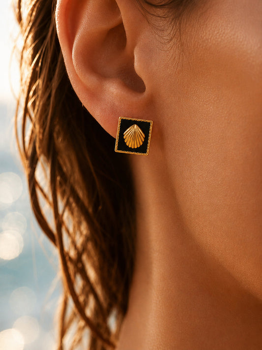 Demi Fine 18K Gold Plated Stainless steel Geometric Shell Stud Earrings Length - 1 cm