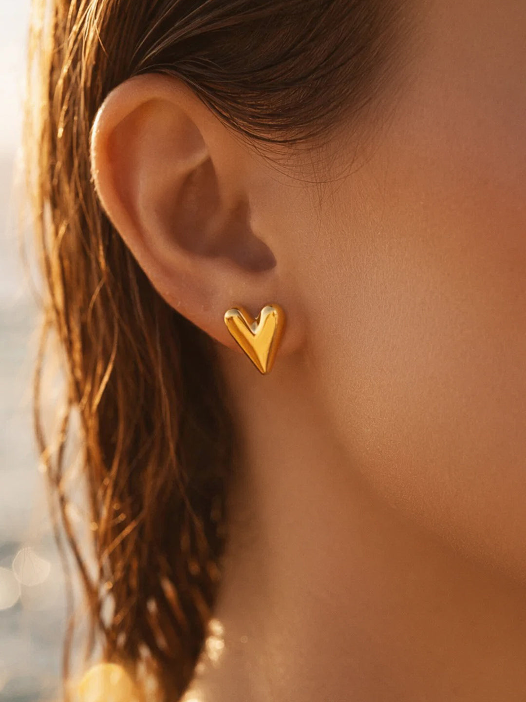 Demi Fine 18K Gold Plated Stainless steel Sleek Heart Stud Earrings Length - 1.5 cm