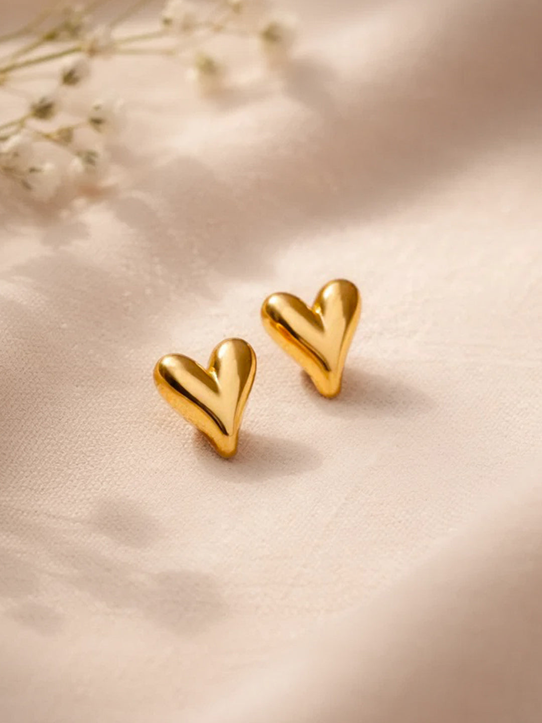 Demi Fine 18K Gold Plated Stainless steel Sleek Heart Stud Earrings Length - 1.5 cm