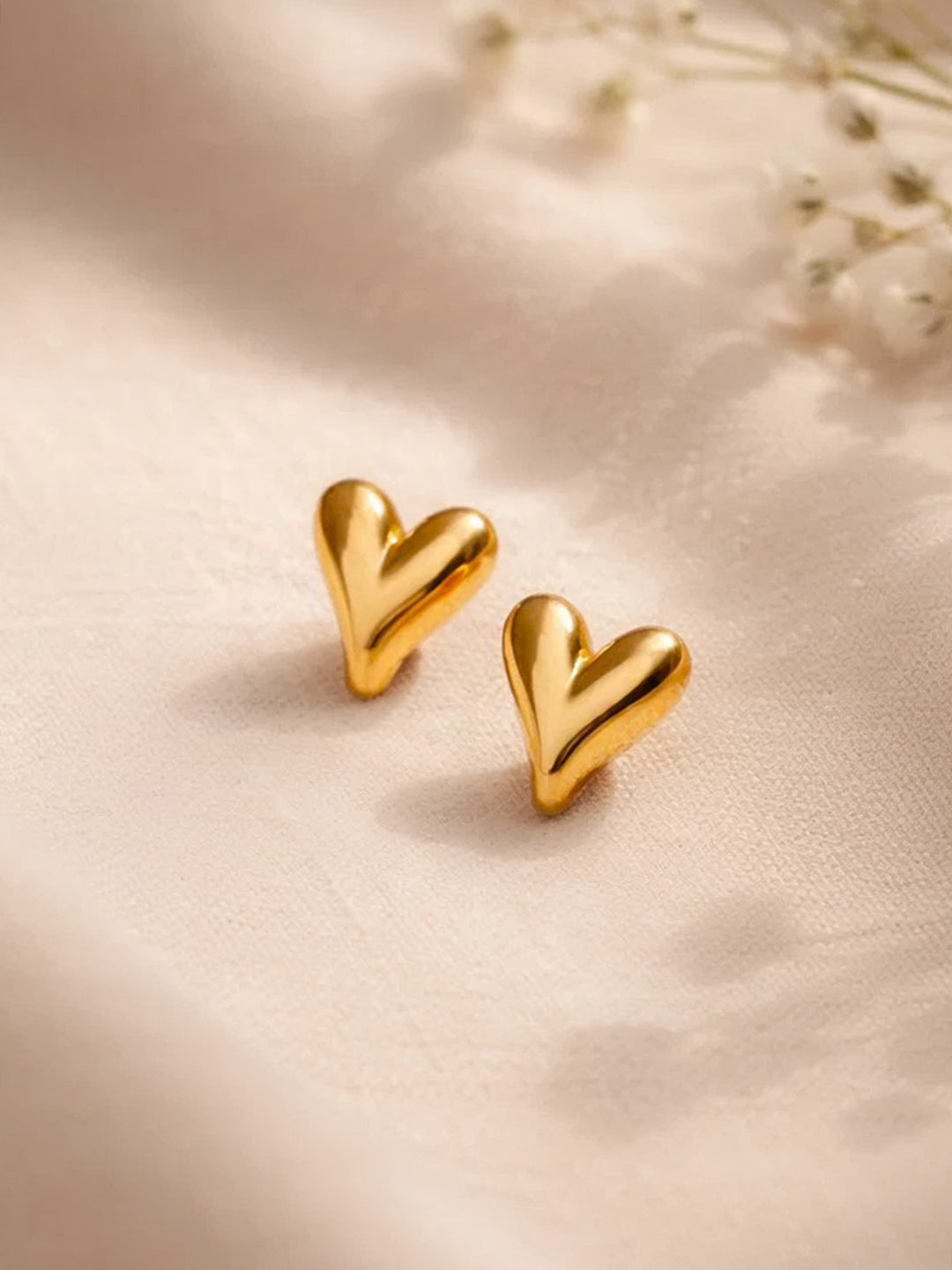 Demi Fine 18K Gold Plated Stainless steel Sleek Heart Stud Earrings Length - 1.5 cm