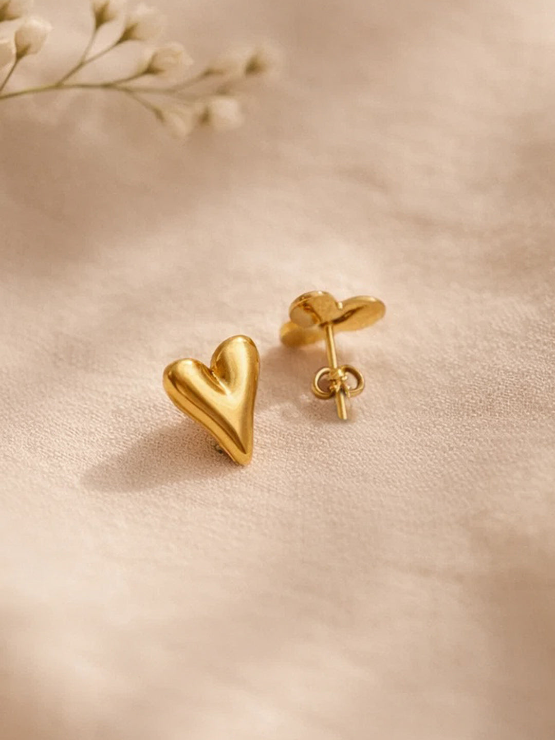 Demi Fine 18K Gold Plated Stainless steel Sleek Heart Stud Earrings Length - 1.5 cm