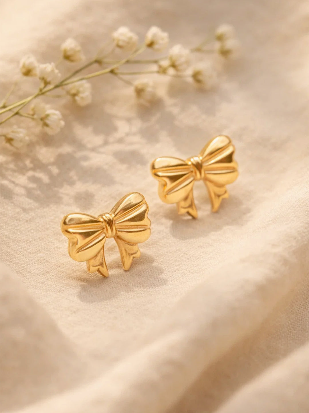 Demi Fine 18K Gold Plated Stainless steel Bow Stud Earrings Length - 1 cm