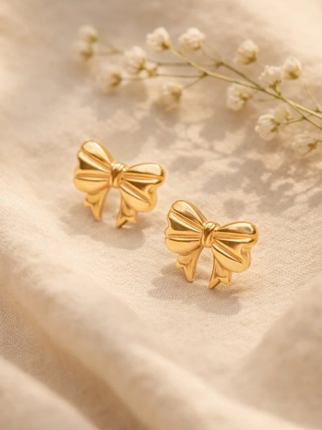 Demi Fine 18K Gold Plated Stainless steel Bow Stud Earrings Length - 1 cm