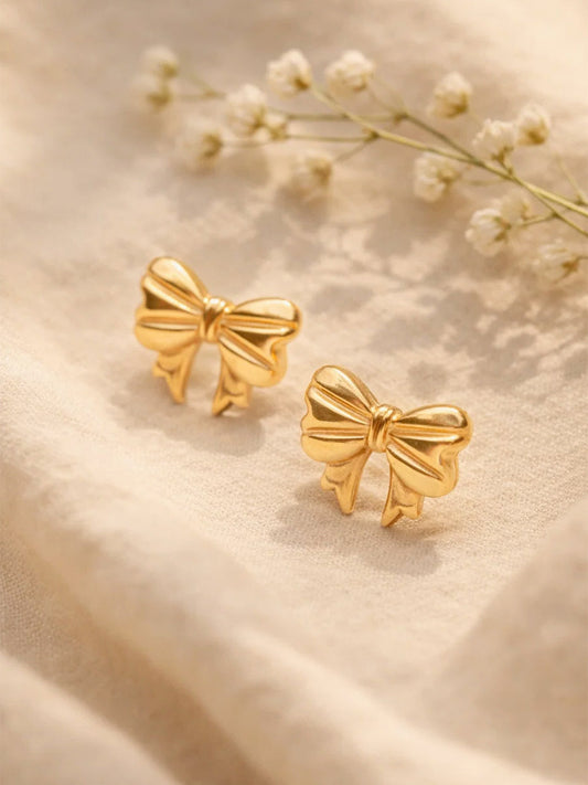 Demi Fine 18K Gold Plated Stainless steel Bow Stud Earrings Length - 1 cm