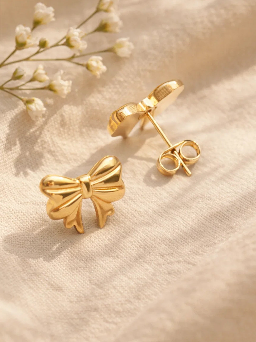 Demi Fine 18K Gold Plated Stainless steel Bow Stud Earrings Length - 1 cm
