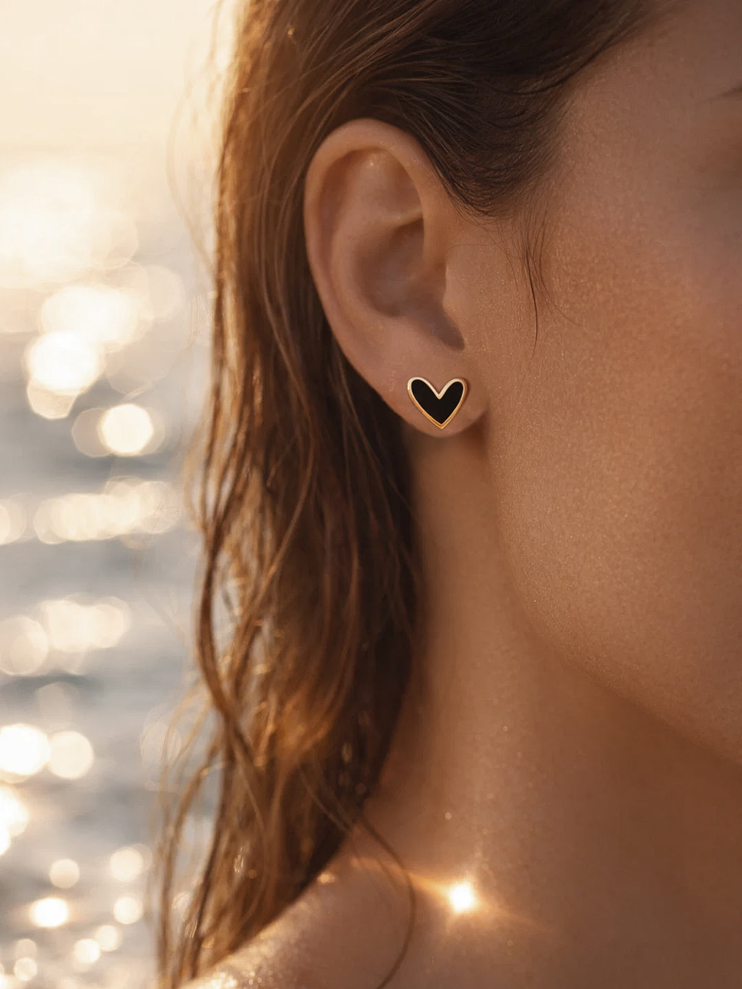Demi Fine 18K Gold Plated Stainless steel Enamel Heart Stud Earrings Length - 1.1 cm