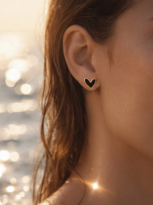 Demi Fine 18K Gold Plated Stainless steel Enamel Heart Stud Earrings Length - 1.1 cm