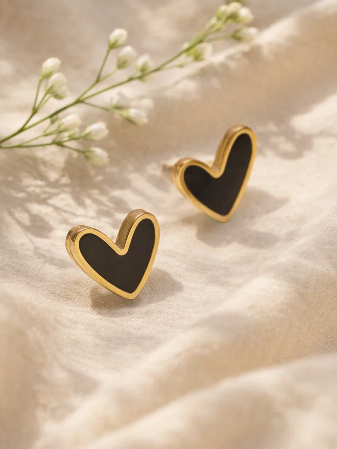 Demi Fine 18K Gold Plated Stainless steel Enamel Heart Stud Earrings Length - 1.1 cm