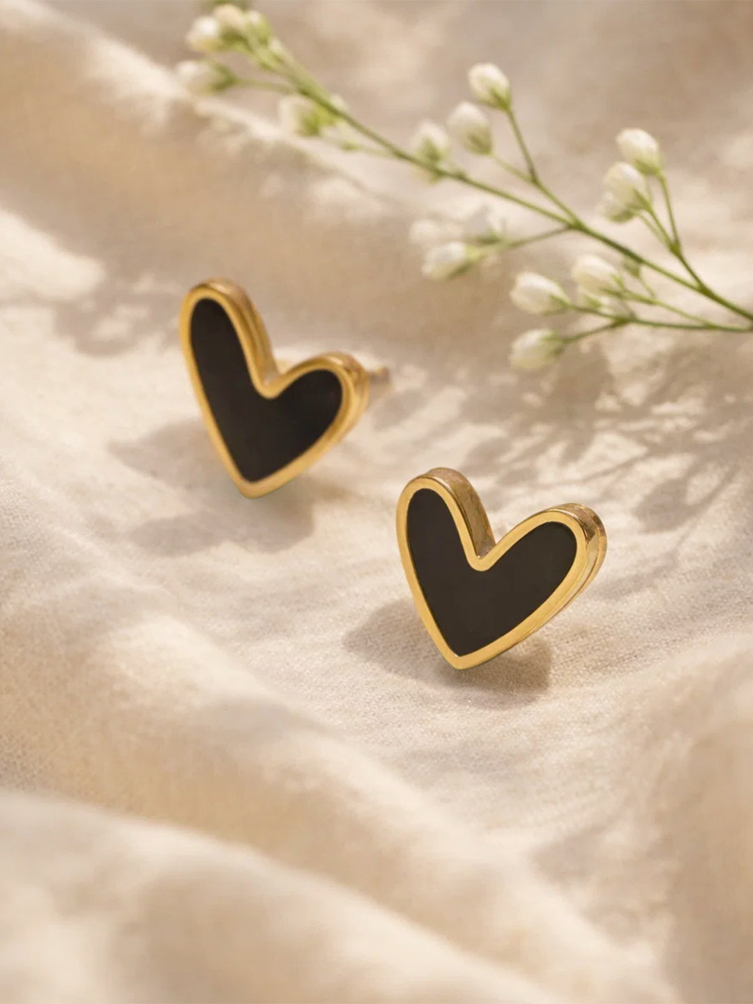 Demi Fine 18K Gold Plated Stainless steel Enamel Heart Stud Earrings Length - 1.1 cm