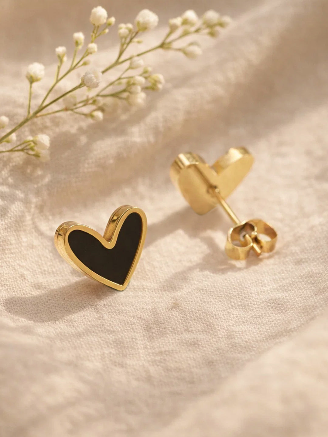 Demi Fine 18K Gold Plated Stainless steel Enamel Heart Stud Earrings Length - 1.1 cm