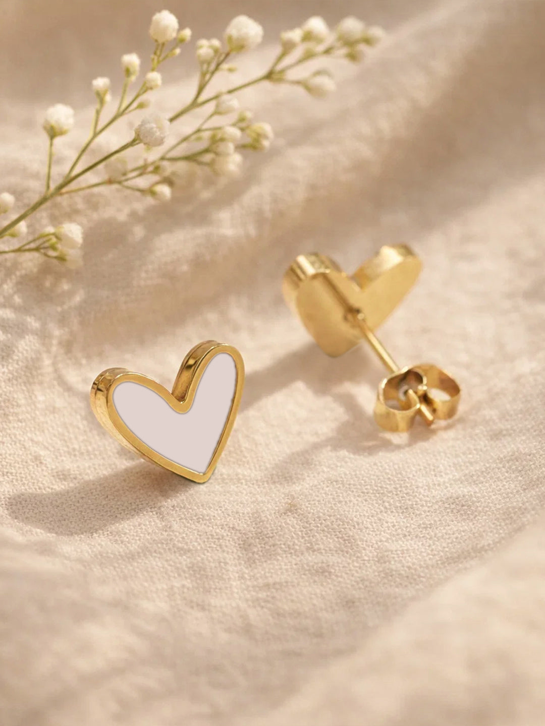 Demi Fine 18K Gold Plated Stainless steel Minimilist Heart Stud Earrings Length - 1.1 cm