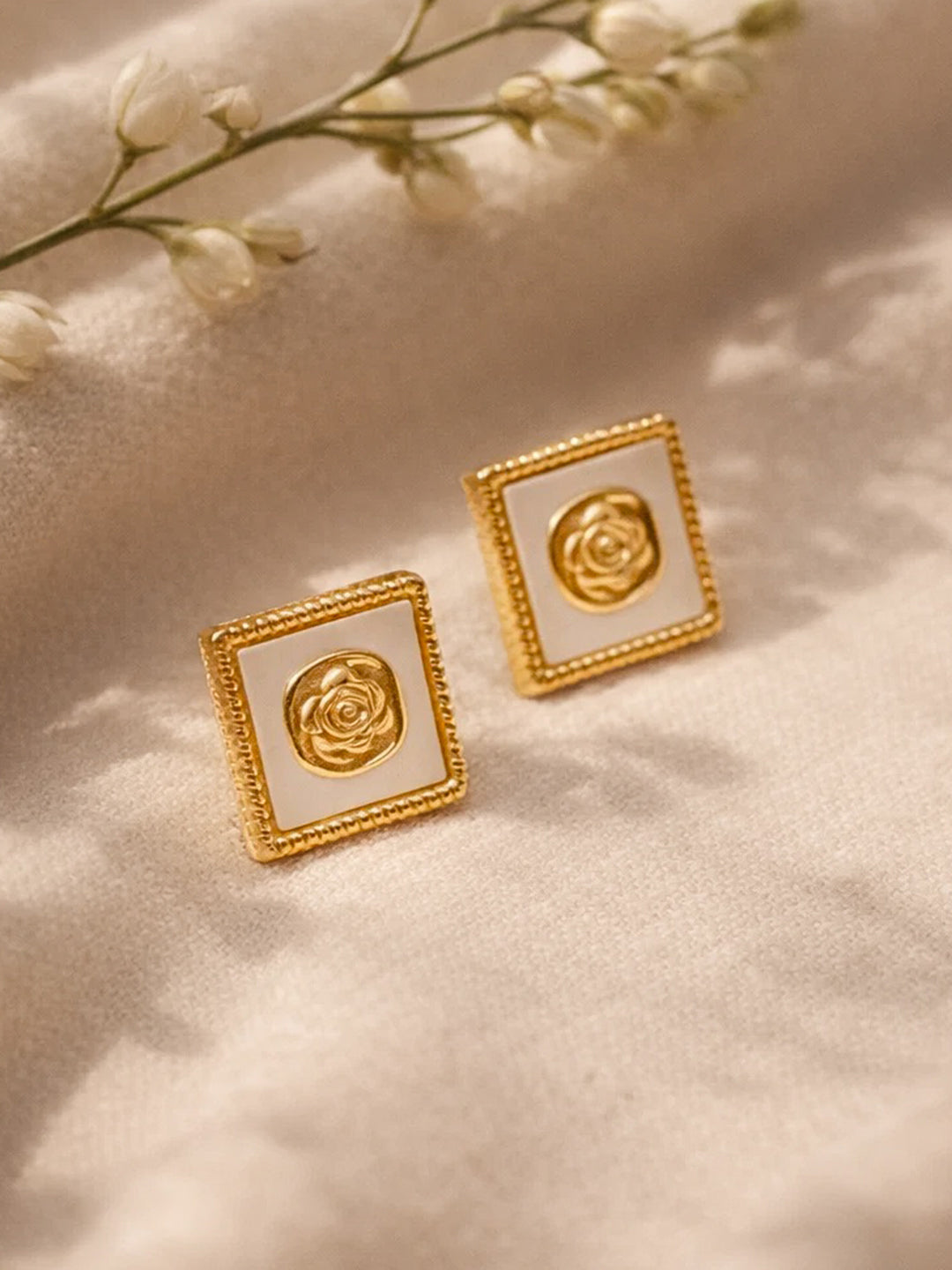 Demi Fine 18K Gold Plated Stainless steel Geometric Rose Stud Earrings Length - 1 cm