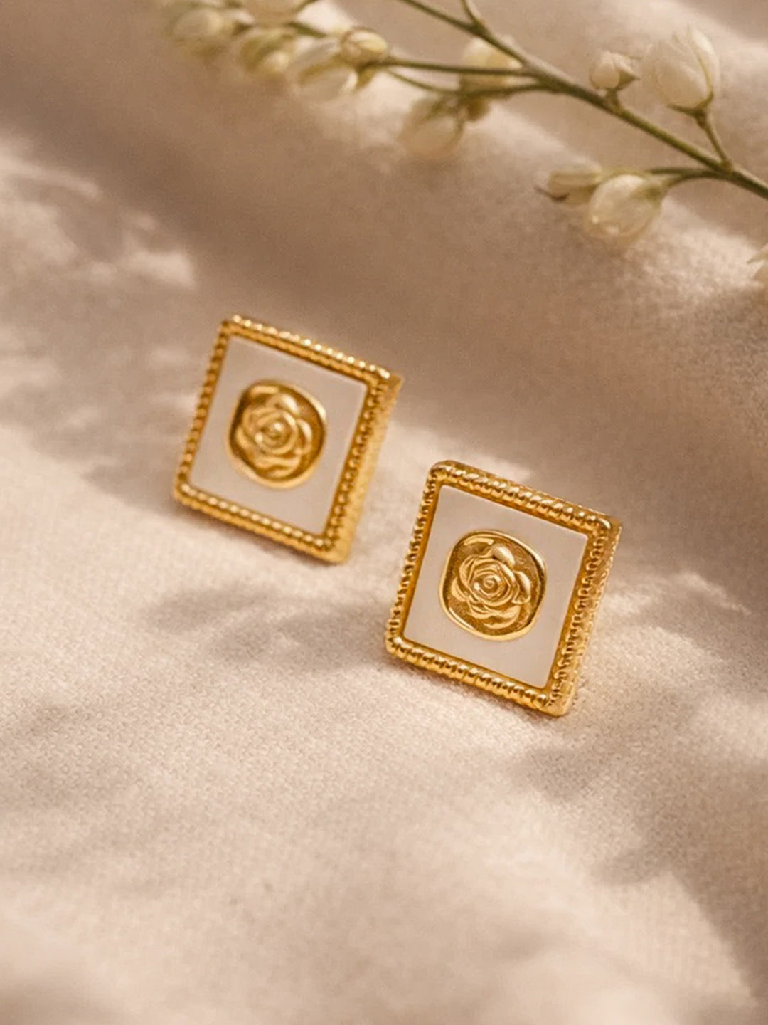 Demi Fine 18K Gold Plated Stainless steel Geometric Rose Stud Earrings Length - 1 cm
