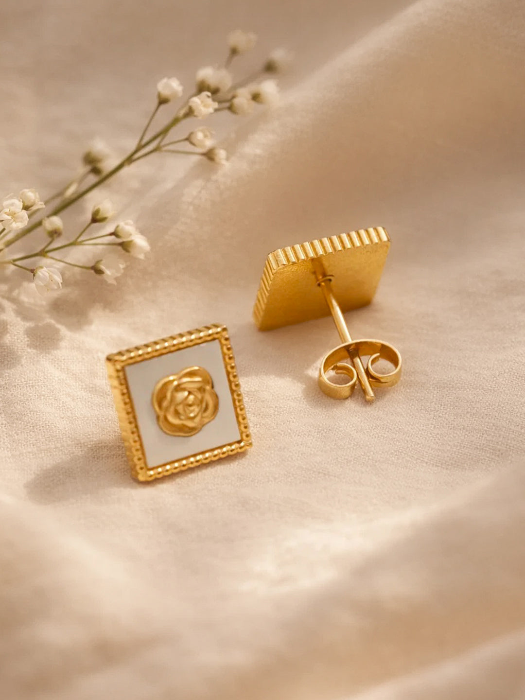 Demi Fine 18K Gold Plated Stainless steel Geometric Rose Stud Earrings Length - 1 cm