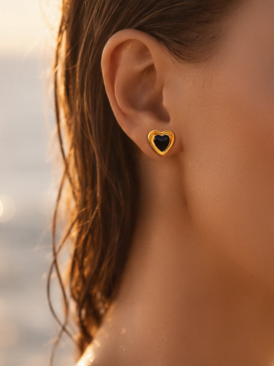 Demi Fine 18K Gold Plated Stainless steel Enamel Dual Heart Studs Length - 1.3 cm