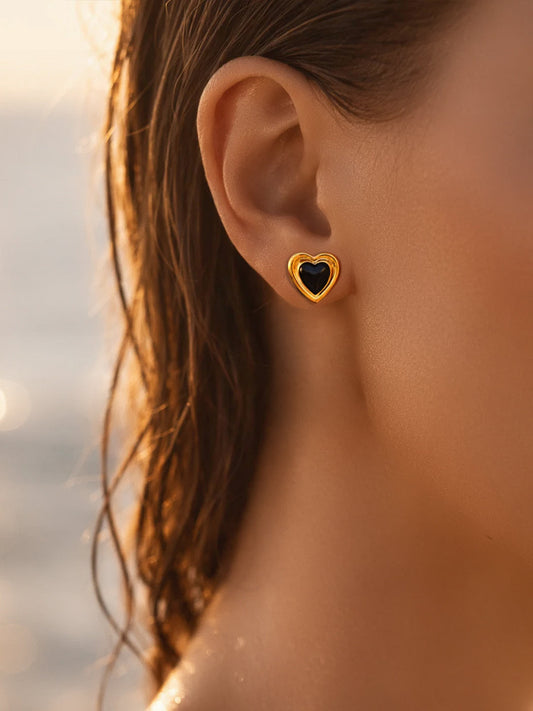 Demi Fine 18K Gold Plated Stainless steel Enamel Dual Heart Studs Length - 1.3 cm