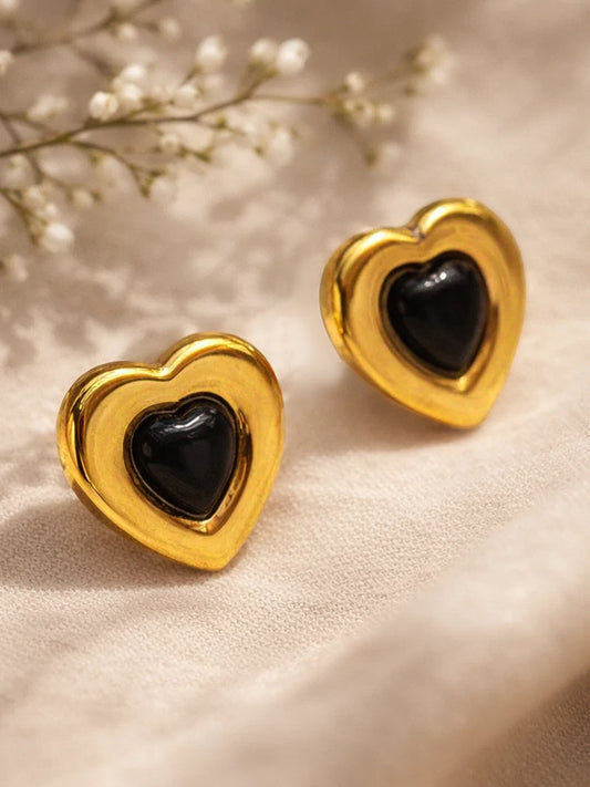 Demi Fine 18K Gold Plated Stainless steel Enamel Dual Heart Studs Length - 1.3 cm