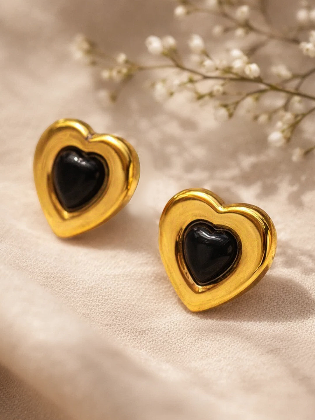 Demi Fine 18K Gold Plated Stainless steel Enamel Dual Heart Studs Length - 1.3 cm
