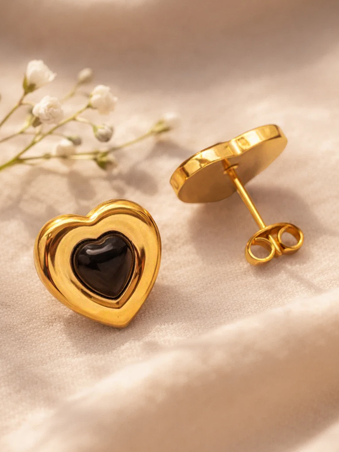 Demi Fine 18K Gold Plated Stainless steel Enamel Dual Heart Studs Length - 1.3 cm