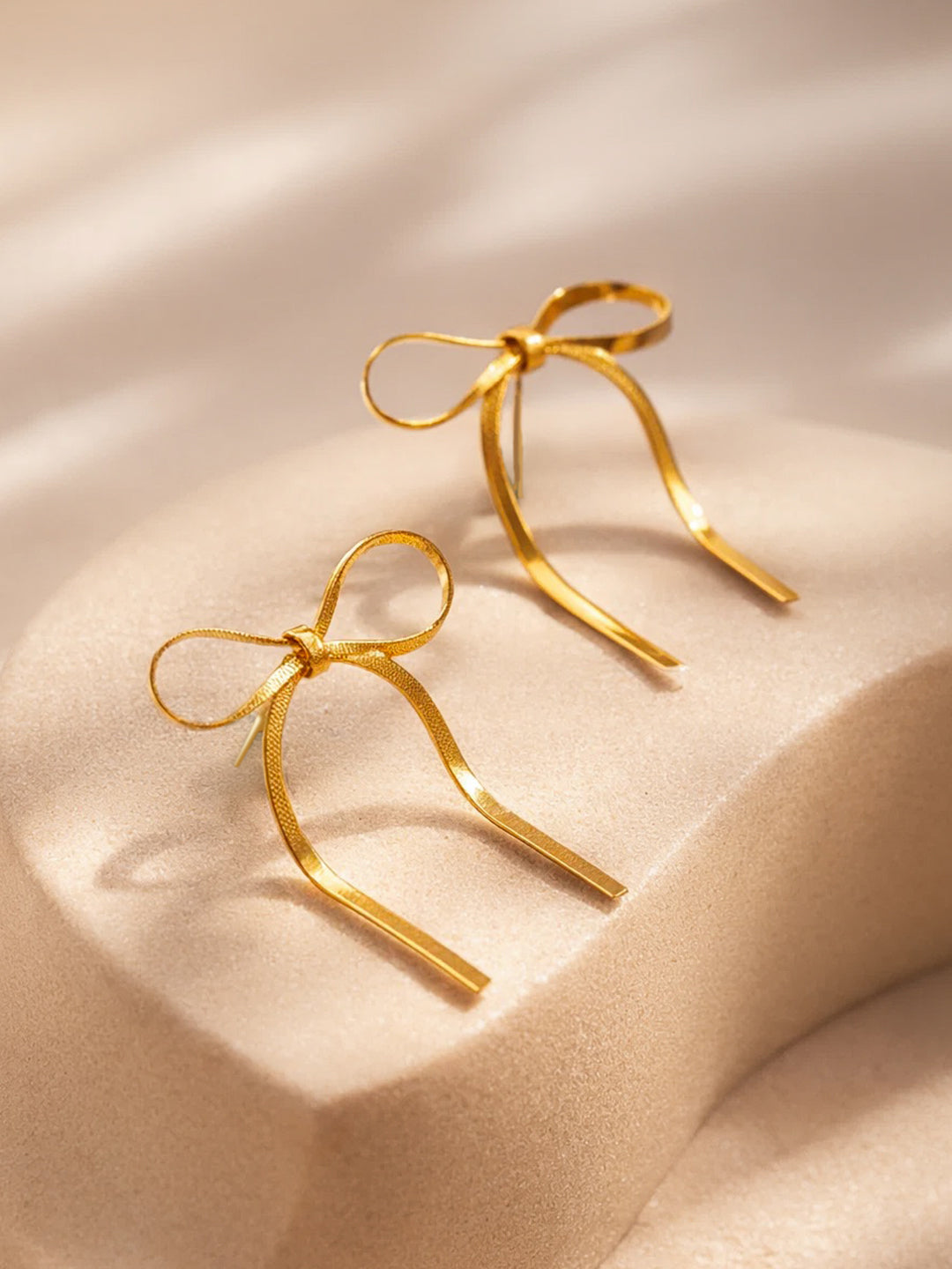 Demi Fine 18K Gold Plated Stainless steel Ribbon Stud Earrings Length - 3.5 cm