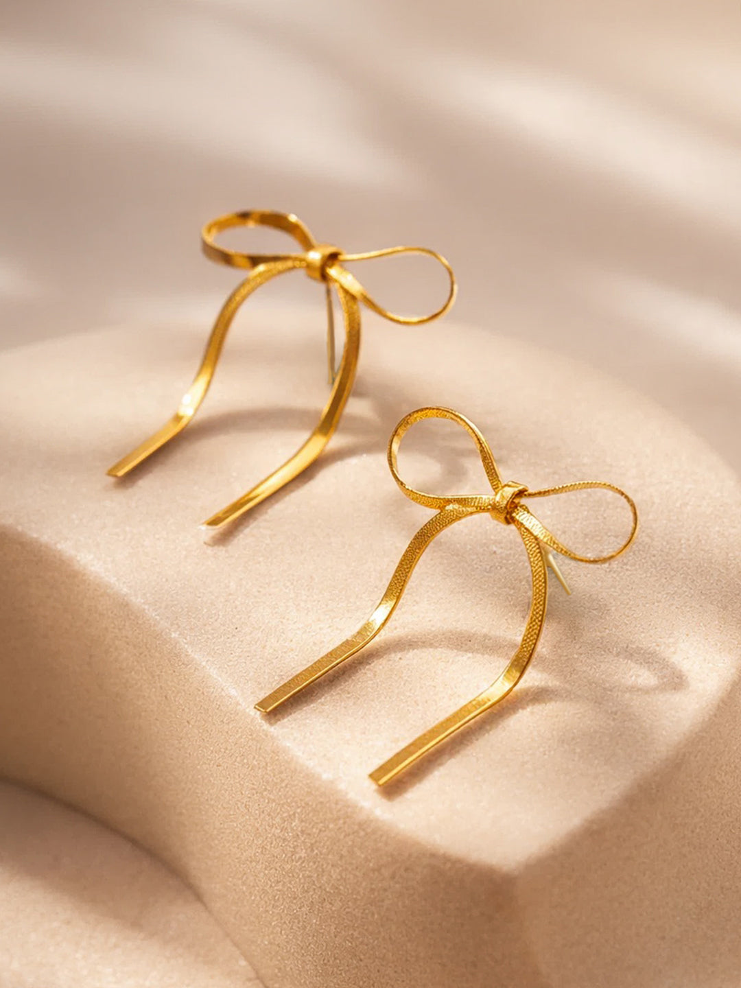 Demi Fine 18K Gold Plated Stainless steel Ribbon Stud Earrings Length - 3.5 cm