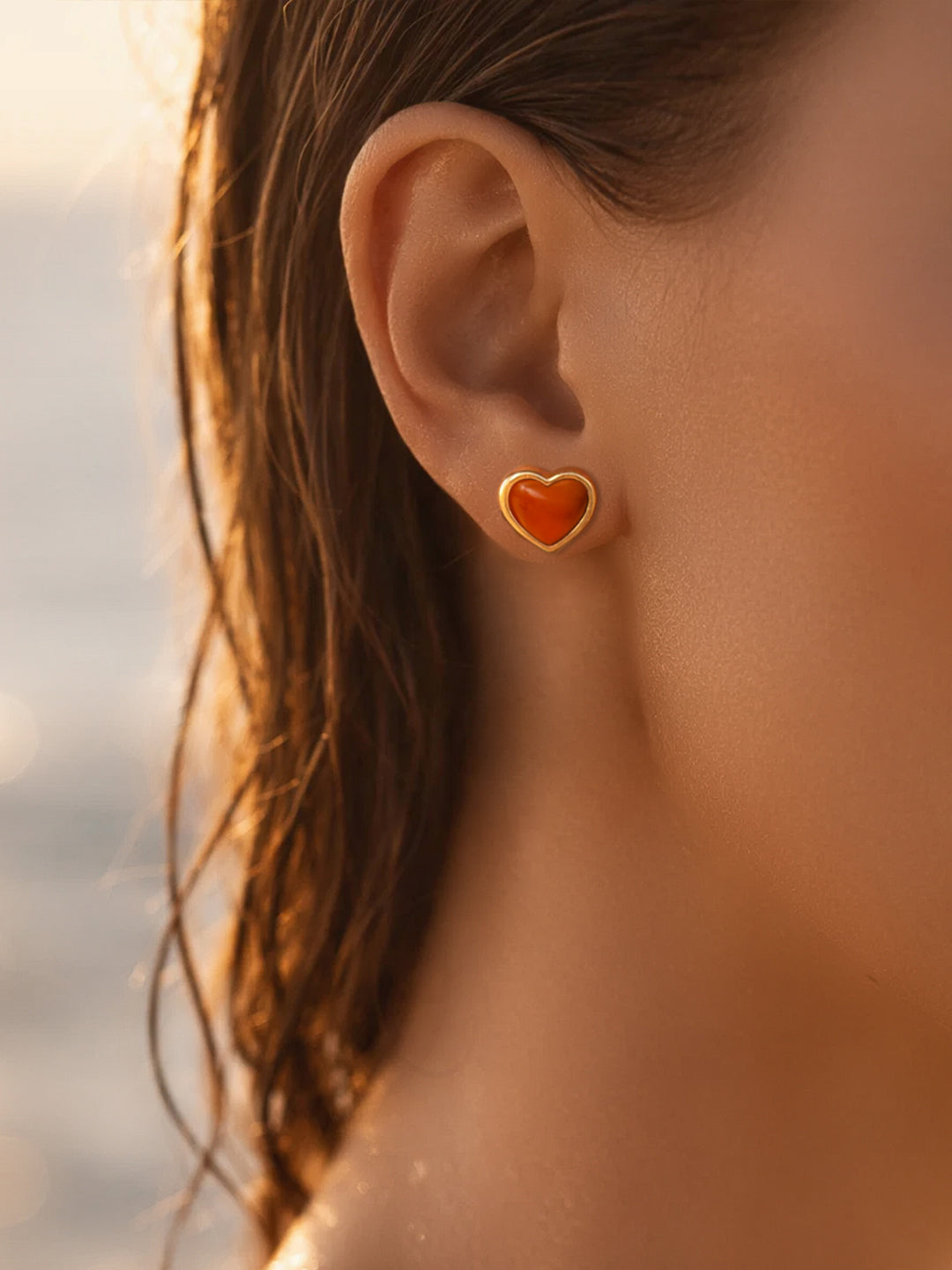 Demi Fine 18K Gold Plated Stainless steel Ruby Heart Stud Earrings Length - 1.1 cm