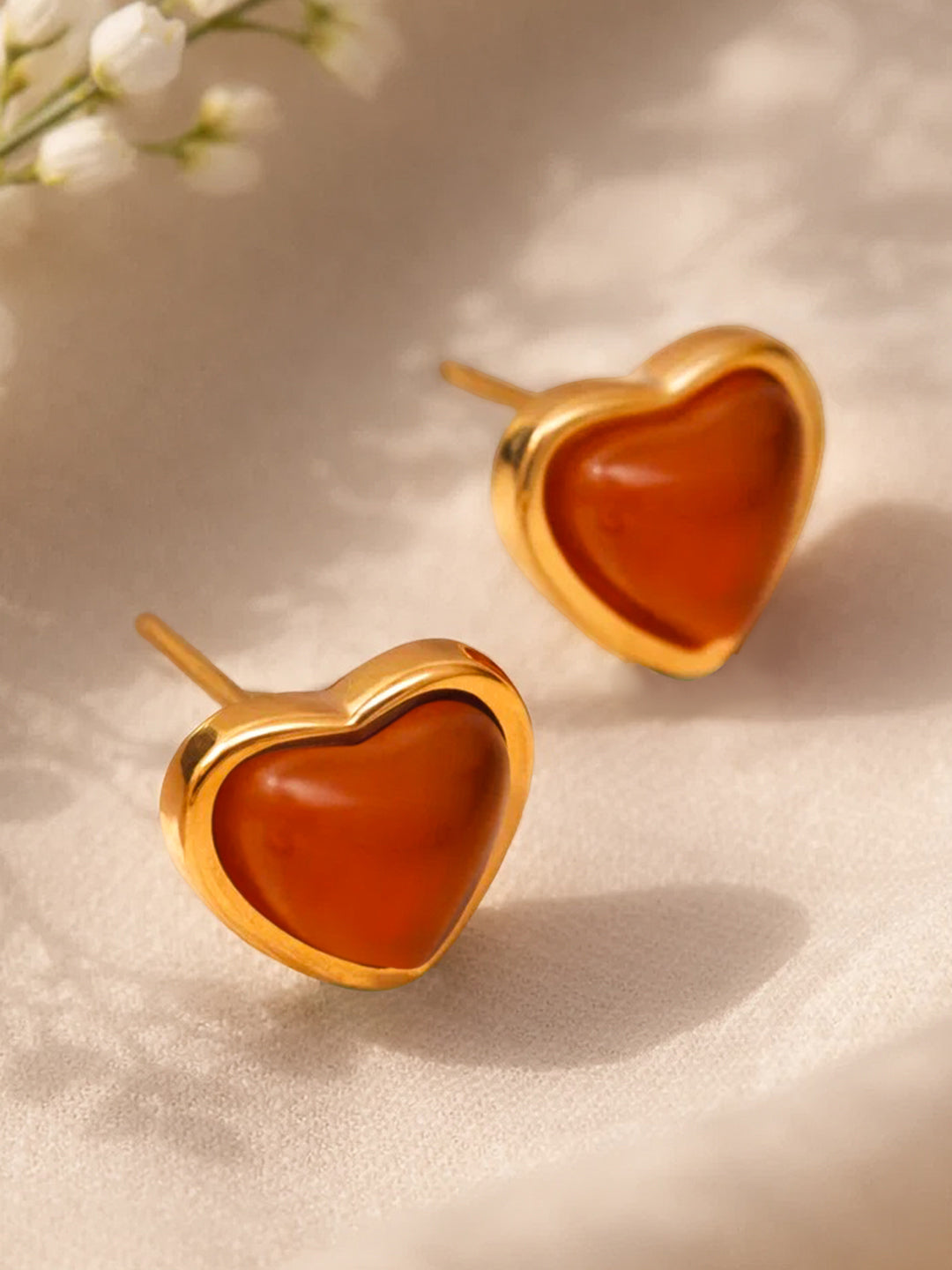 Demi Fine 18K Gold Plated Stainless steel Ruby Heart Stud Earrings Length - 1.1 cm
