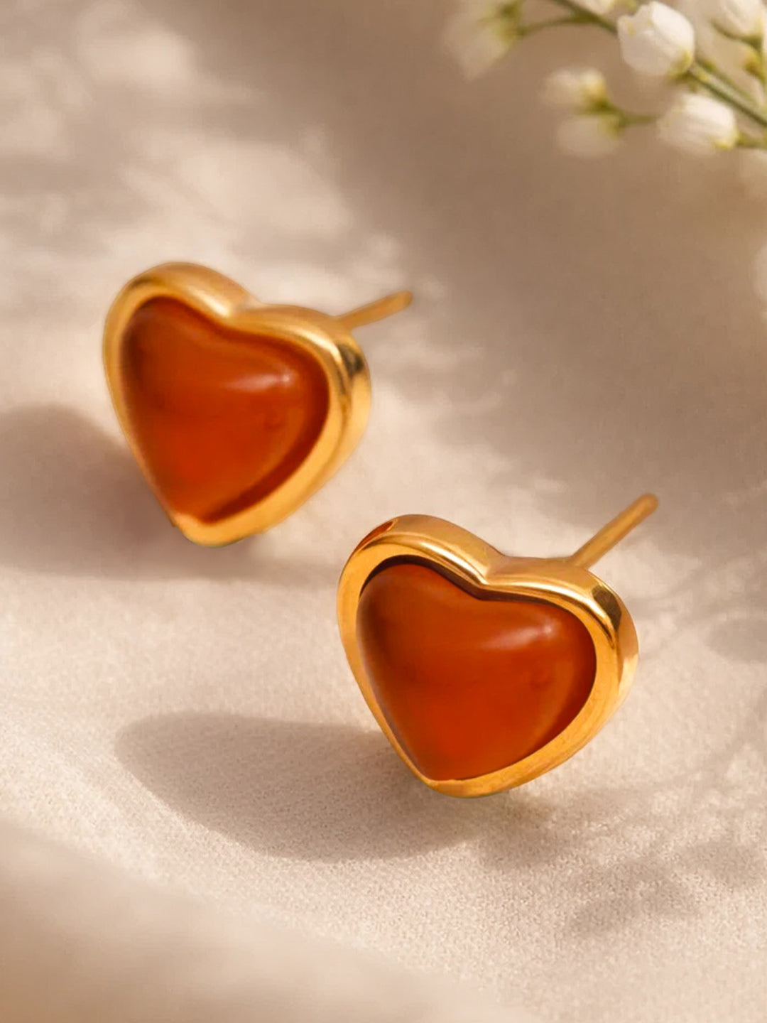 Demi Fine 18K Gold Plated Stainless steel Ruby Heart Stud Earrings Length - 1.1 cm
