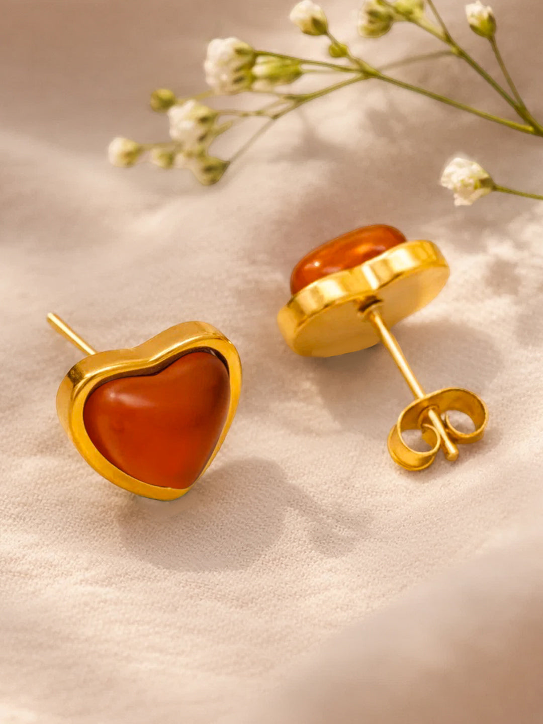 Demi Fine 18K Gold Plated Stainless steel Ruby Heart Stud Earrings Length - 1.1 cm