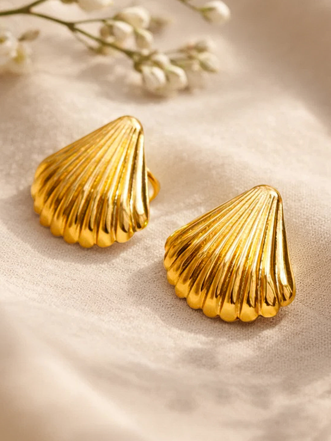 Demi Fine 18K Gold Plated Stainless steel Textured Shell Stud Earrings Length - 1.7 cm