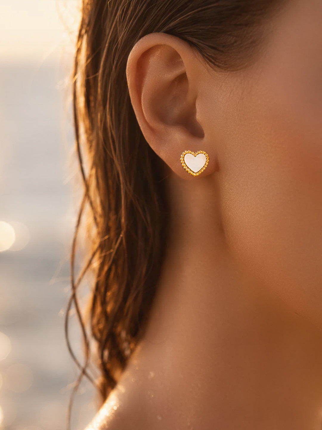 Demi Fine 18K Gold Plated Stainless steel Heart Stud Earrings Length - 0.9 cm