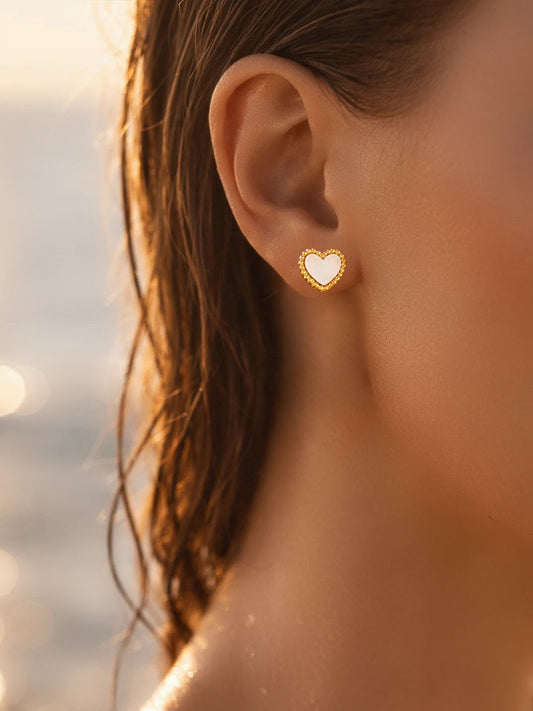 Demi Fine 18K Gold Plated Stainless steel Heart Stud Earrings Length - 0.9 cm