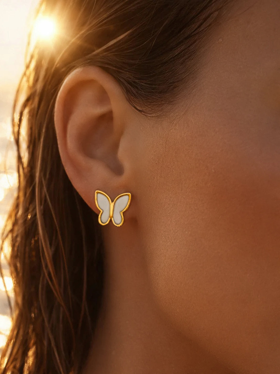 Demi Fine 18K Gold Plated Stainless steel Mini Butterfly Stud Earrings Length - 0.9 cm