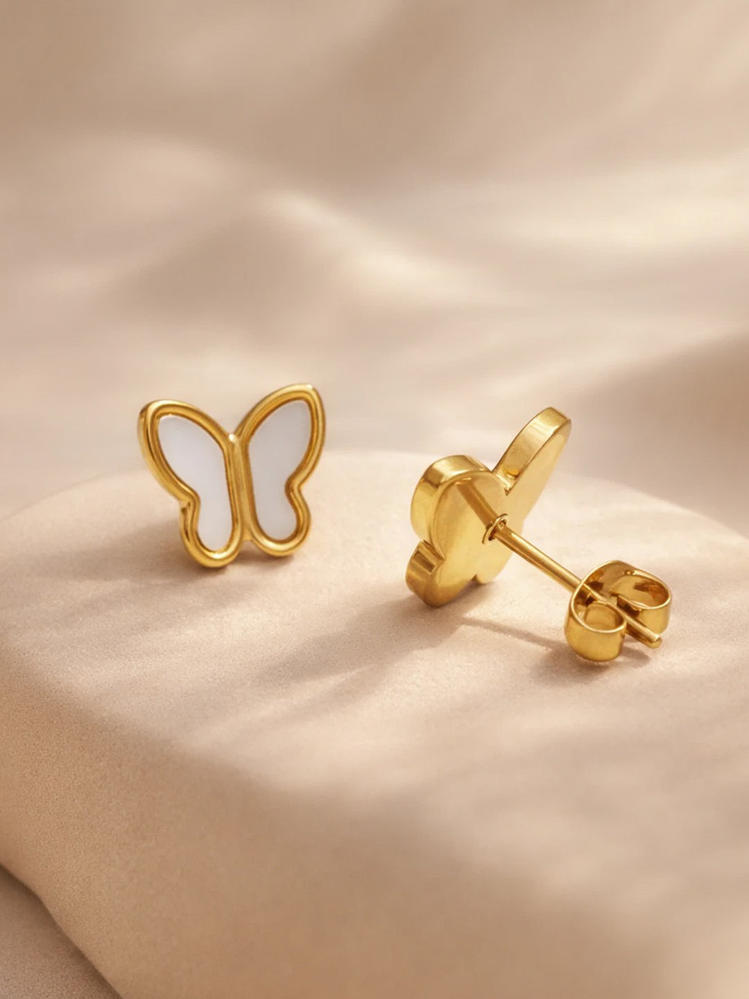 Demi Fine 18K Gold Plated Stainless steel Mini Butterfly Stud Earrings Length - 0.9 cm