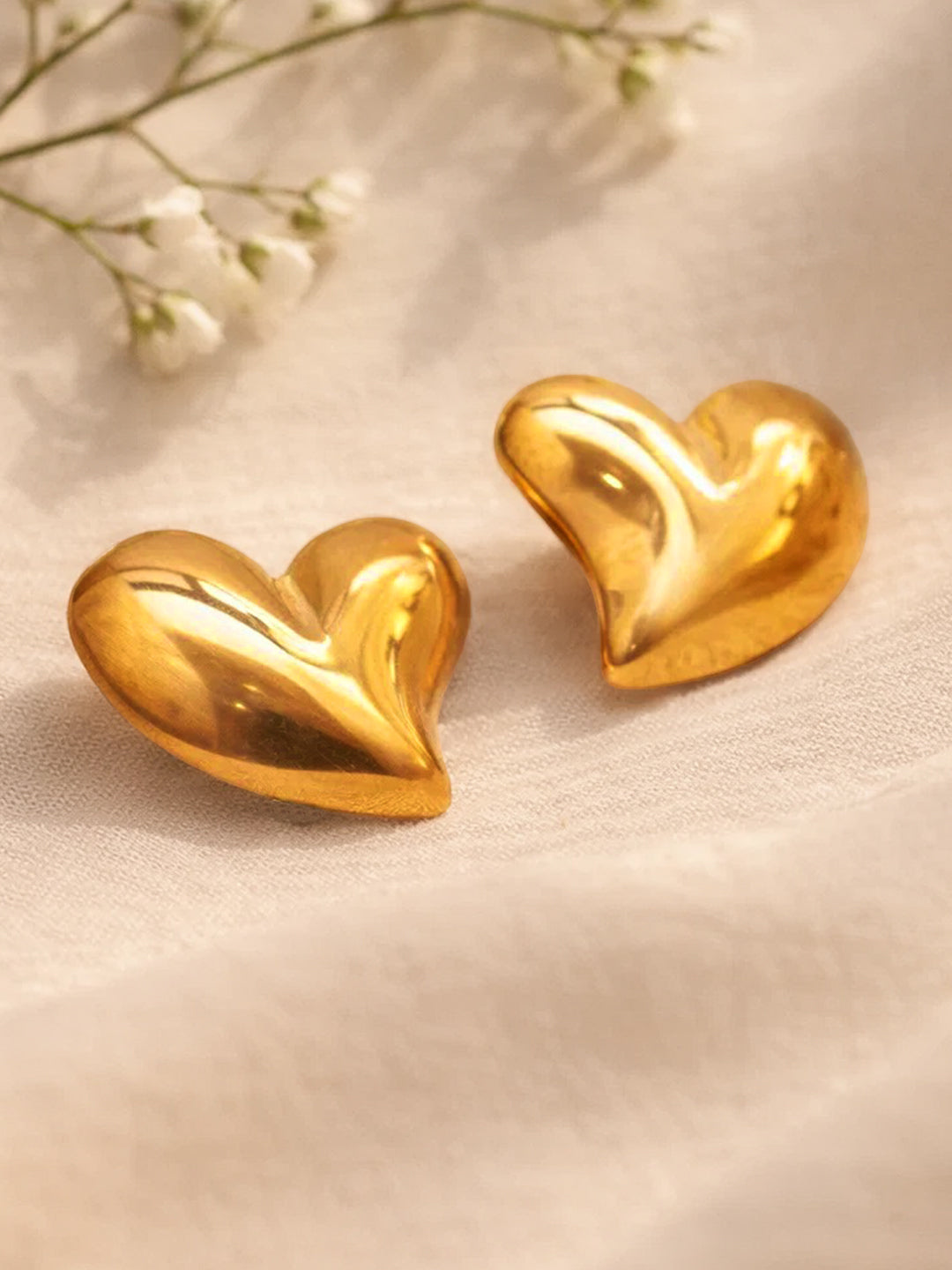 Demi Fine 18K Gold Plated Stainless steel Solid Heart Stud Earrings Length - 3 cm