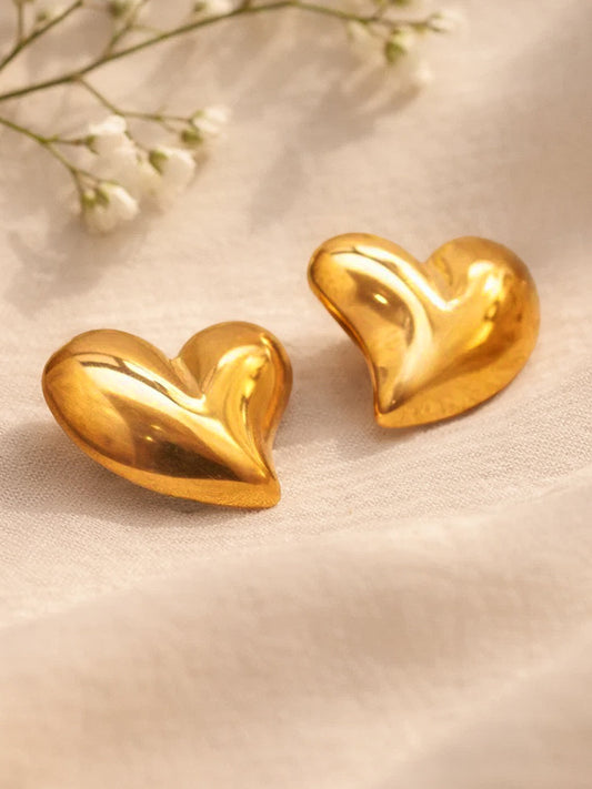 Demi Fine 18K Gold Plated Stainless steel Solid Heart Stud Earrings Length - 3 cm