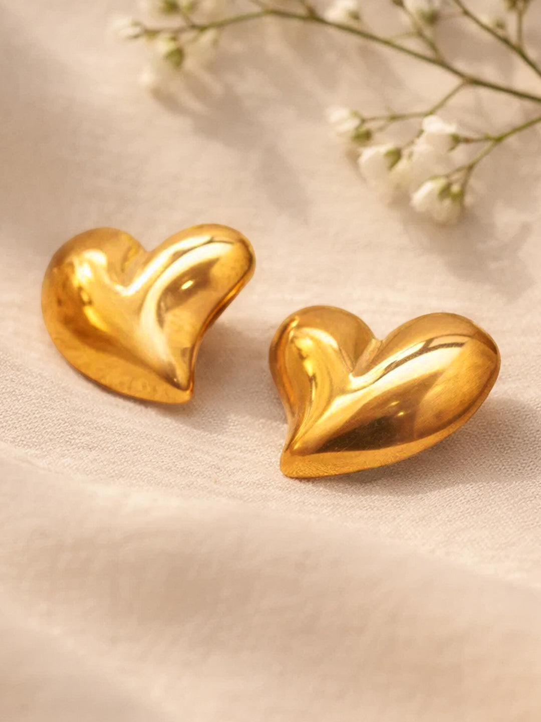 Demi Fine 18K Gold Plated Stainless steel Solid Heart Stud Earrings Length - 3 cm