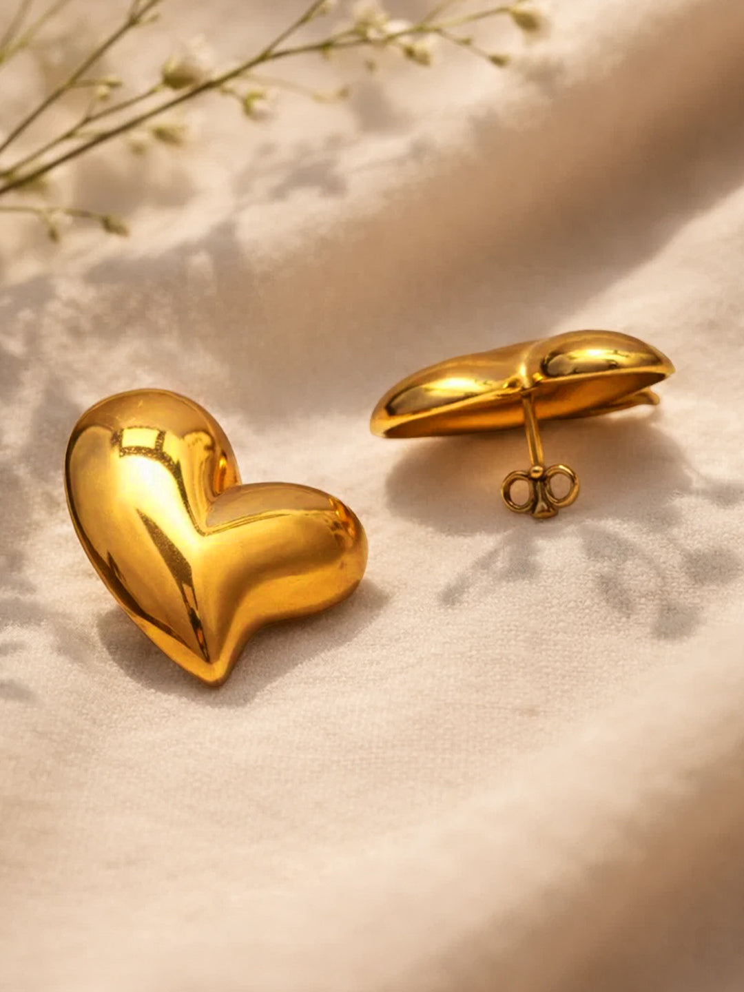 Demi Fine 18K Gold Plated Stainless steel Solid Heart Stud Earrings Length - 3 cm