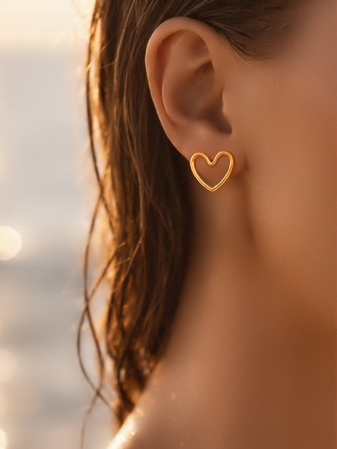 Demi Fine 18K Gold Plated Stainless steel Halo Heart Stud Earrings Length - 1.7 cm