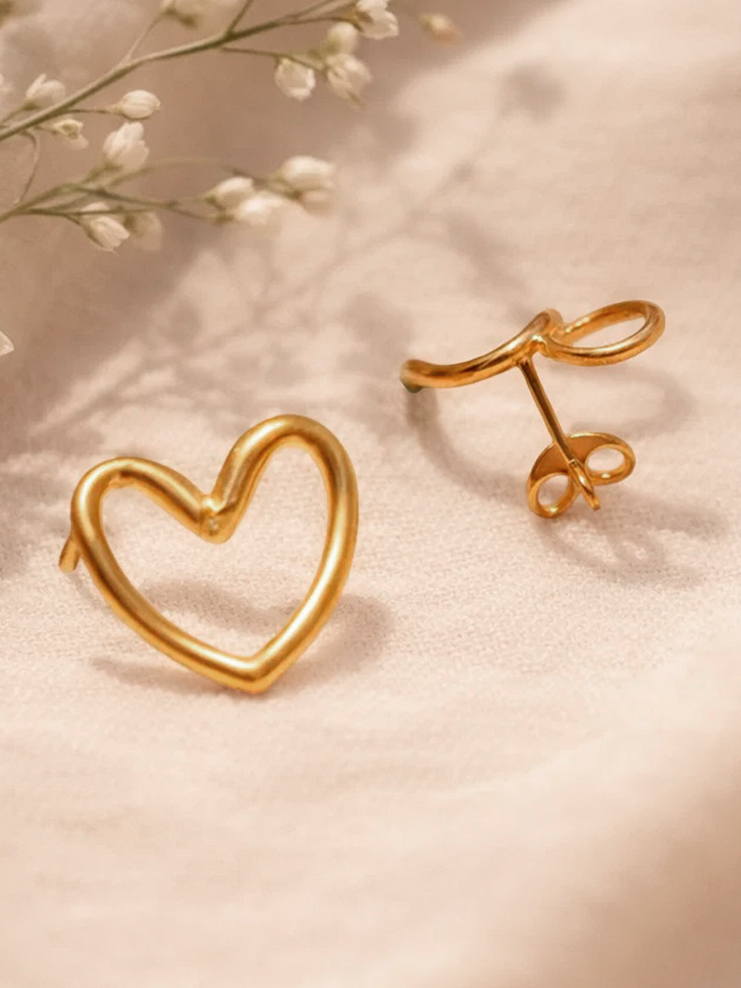 Demi Fine 18K Gold Plated Stainless steel Halo Heart Stud Earrings Length - 1.7 cm