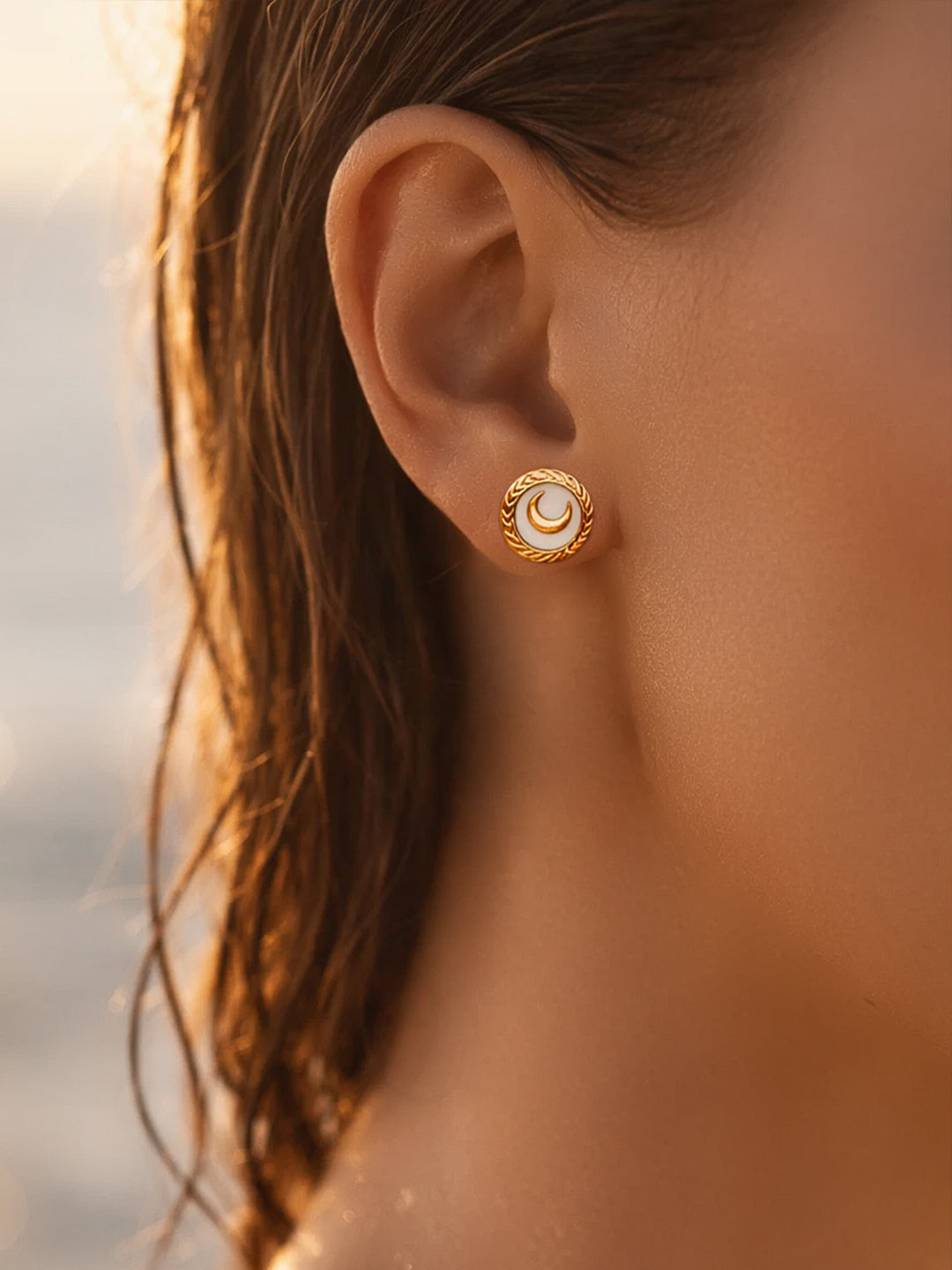 Demi Fine 18K Gold Plated Stainless steel Geometric Moon Stud Earrings Length - 1.4 cm