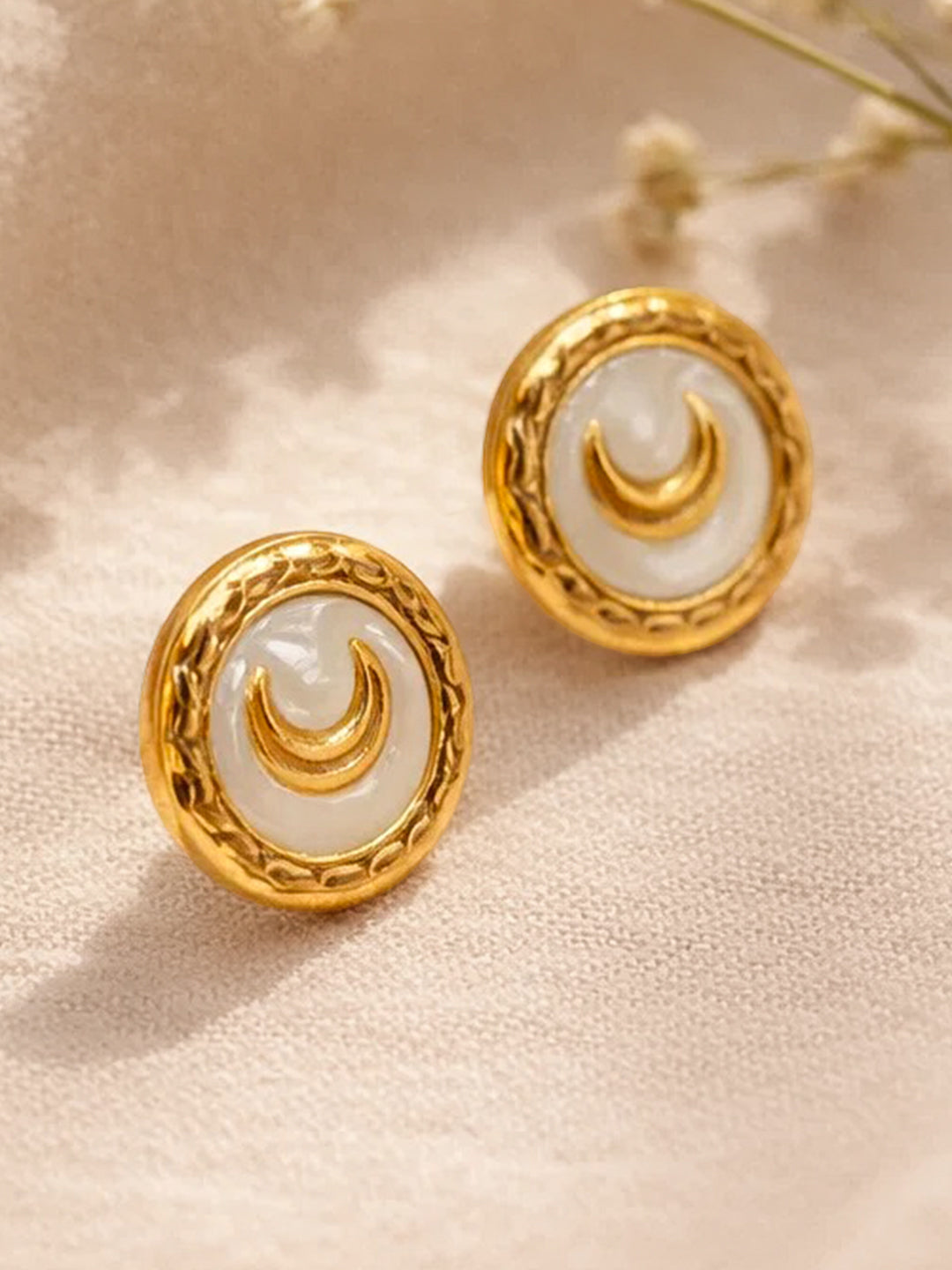 Demi Fine 18K Gold Plated Stainless steel Geometric Moon Stud Earrings Length - 1.4 cm