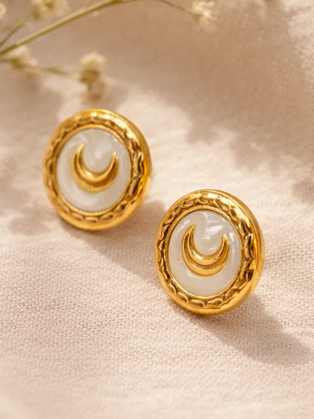 Demi Fine 18K Gold Plated Stainless steel Geometric Moon Stud Earrings Length - 1.4 cm