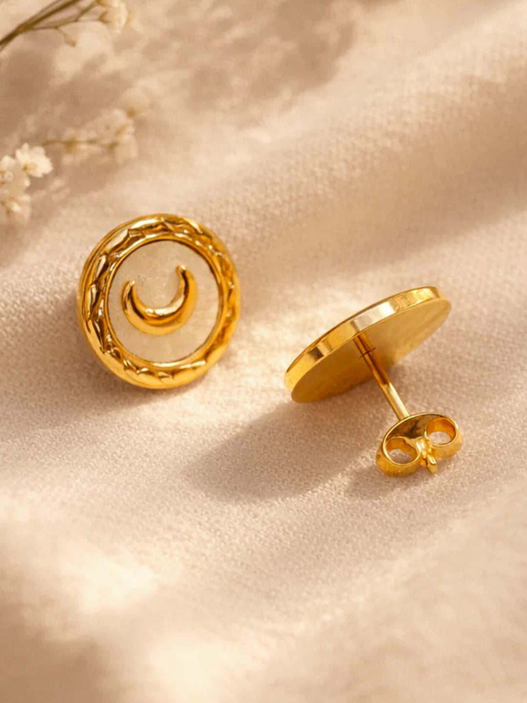 Demi Fine 18K Gold Plated Stainless steel Geometric Moon Stud Earrings Length - 1.4 cm