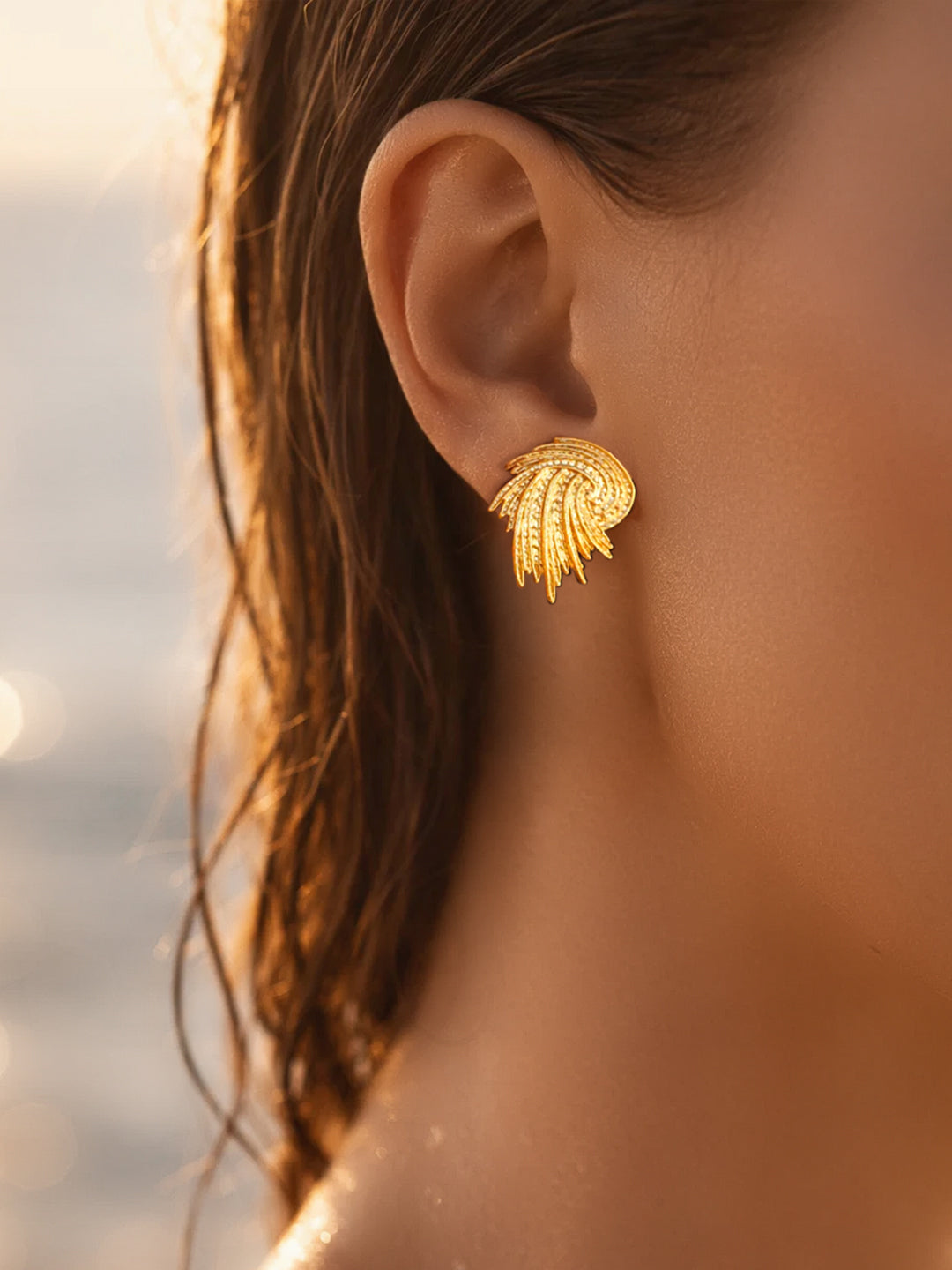 Demi Fine 18K Gold Plated Stainless steel Spiral Swirl Stud Earrings Length - 3 cm