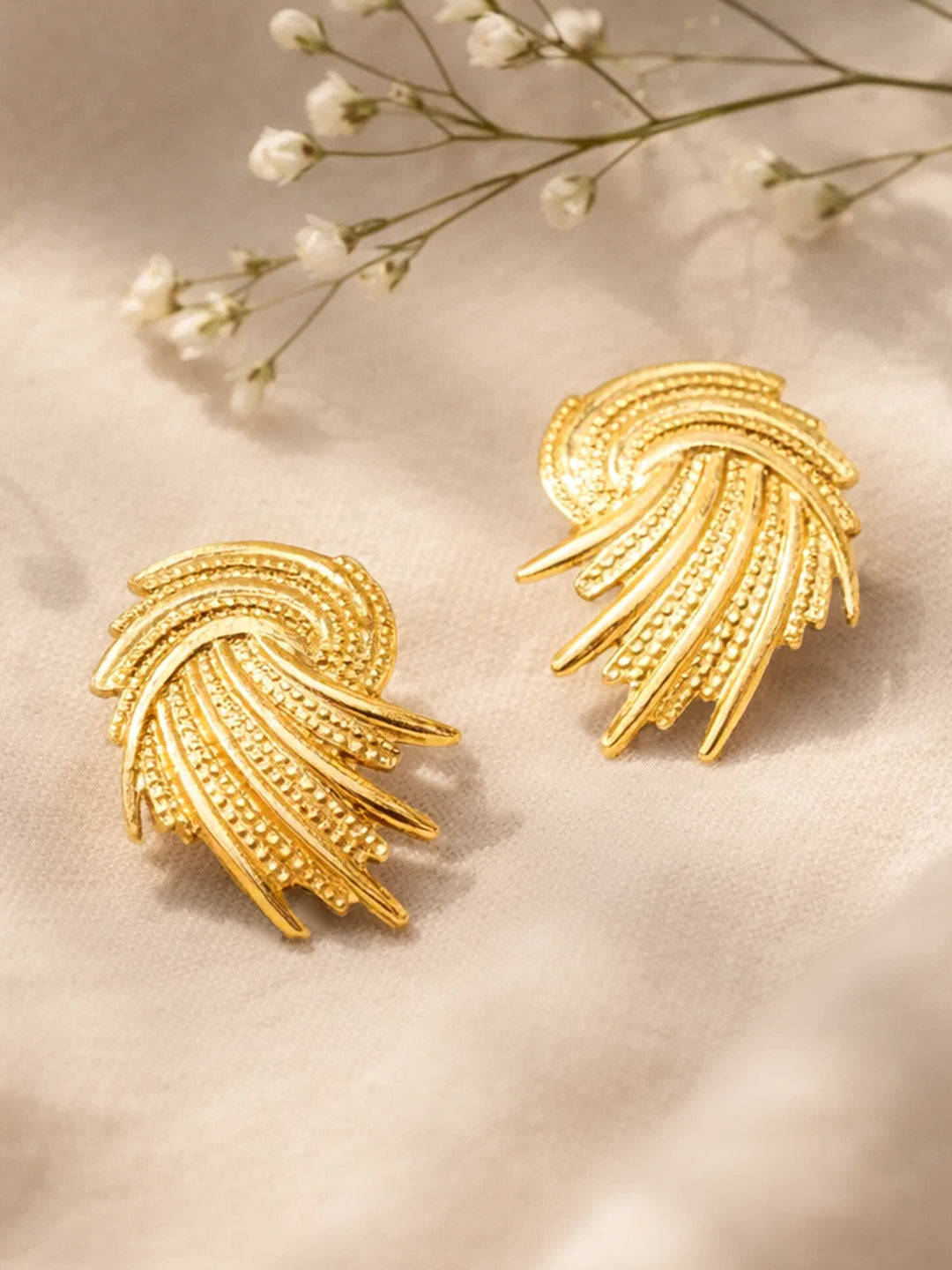 Demi Fine 18K Gold Plated Stainless steel Spiral Swirl Stud Earrings Length - 3 cm