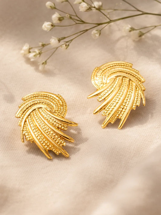 Demi Fine 18K Gold Plated Stainless steel Spiral Swirl Stud Earrings Length - 3 cm