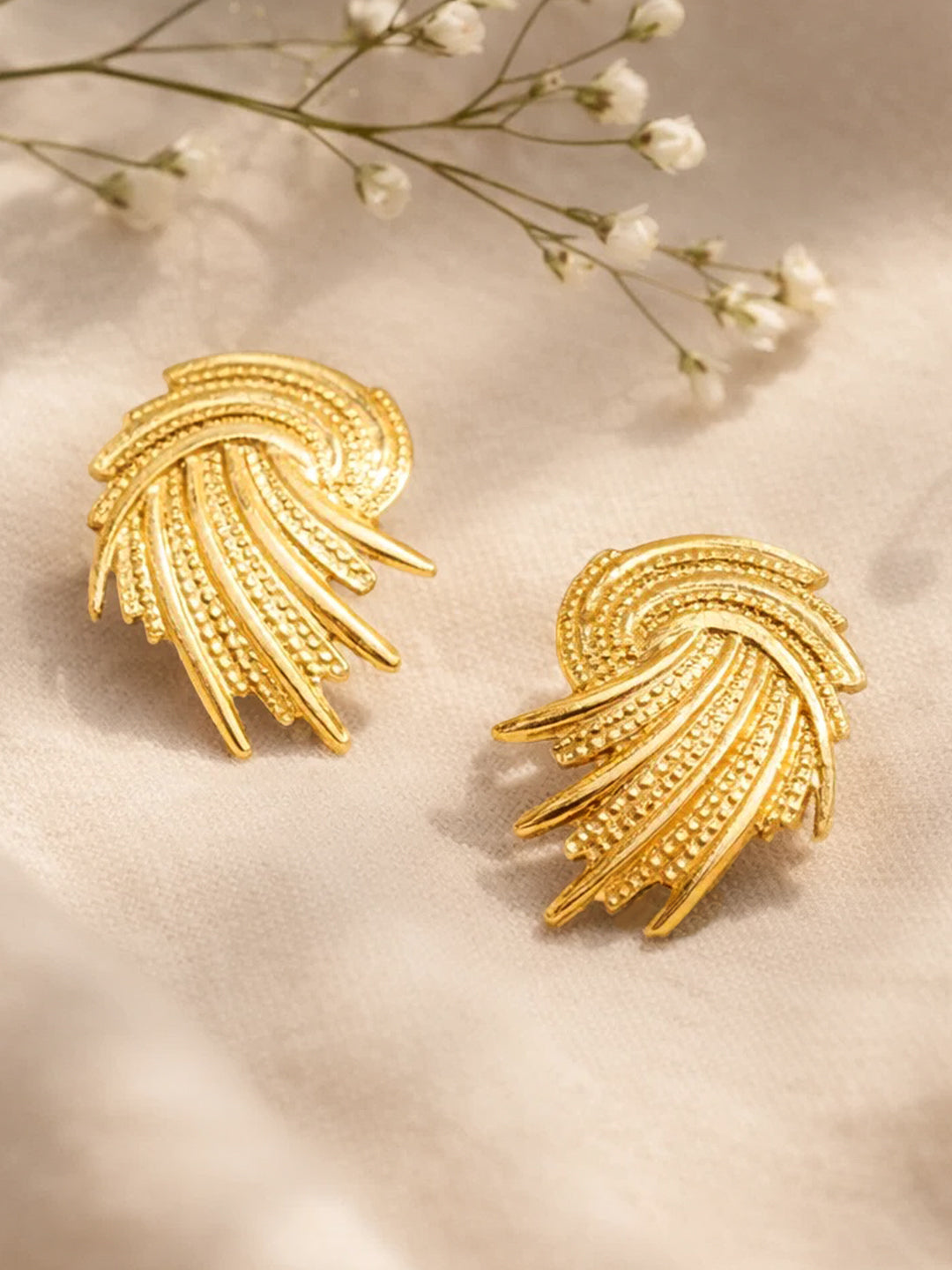 Demi Fine 18K Gold Plated Stainless steel Spiral Swirl Stud Earrings Length - 3 cm